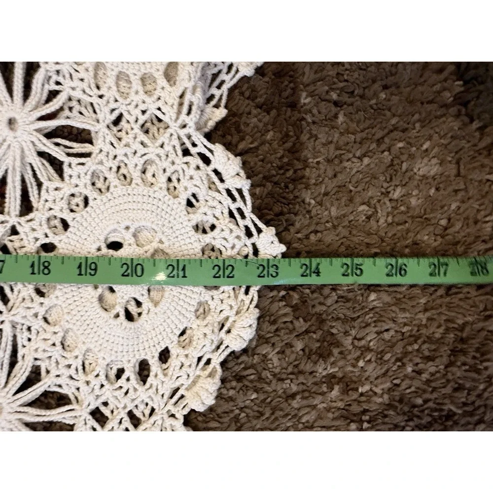 VTG Cream Cotton Handmade Fine Crochet Lace Fringe Table Runner‎ 23x49